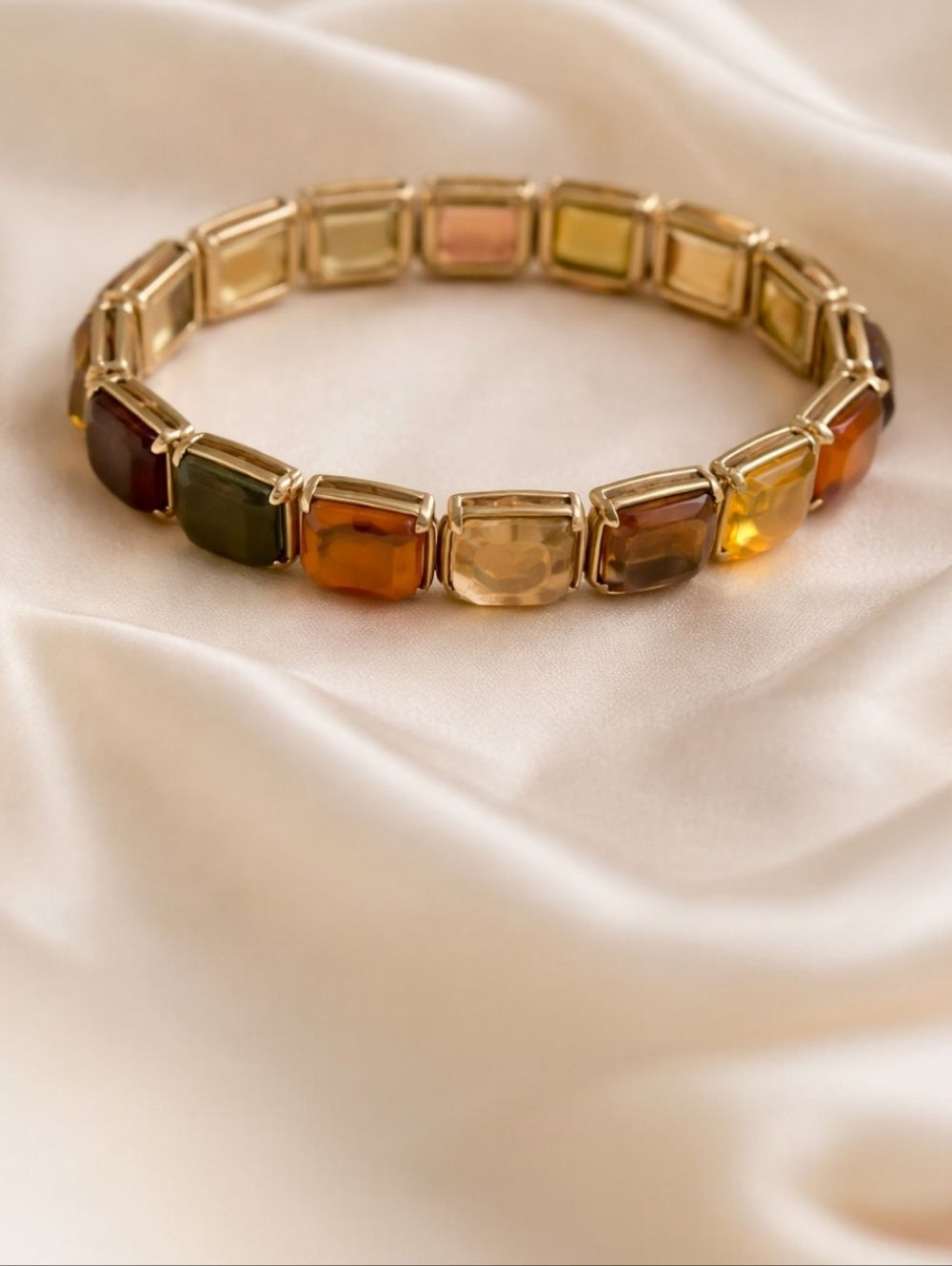 Liz Claiborne Multicolor Gemstone Stretch Bracelet NWT Gold Tone Autumn Colors